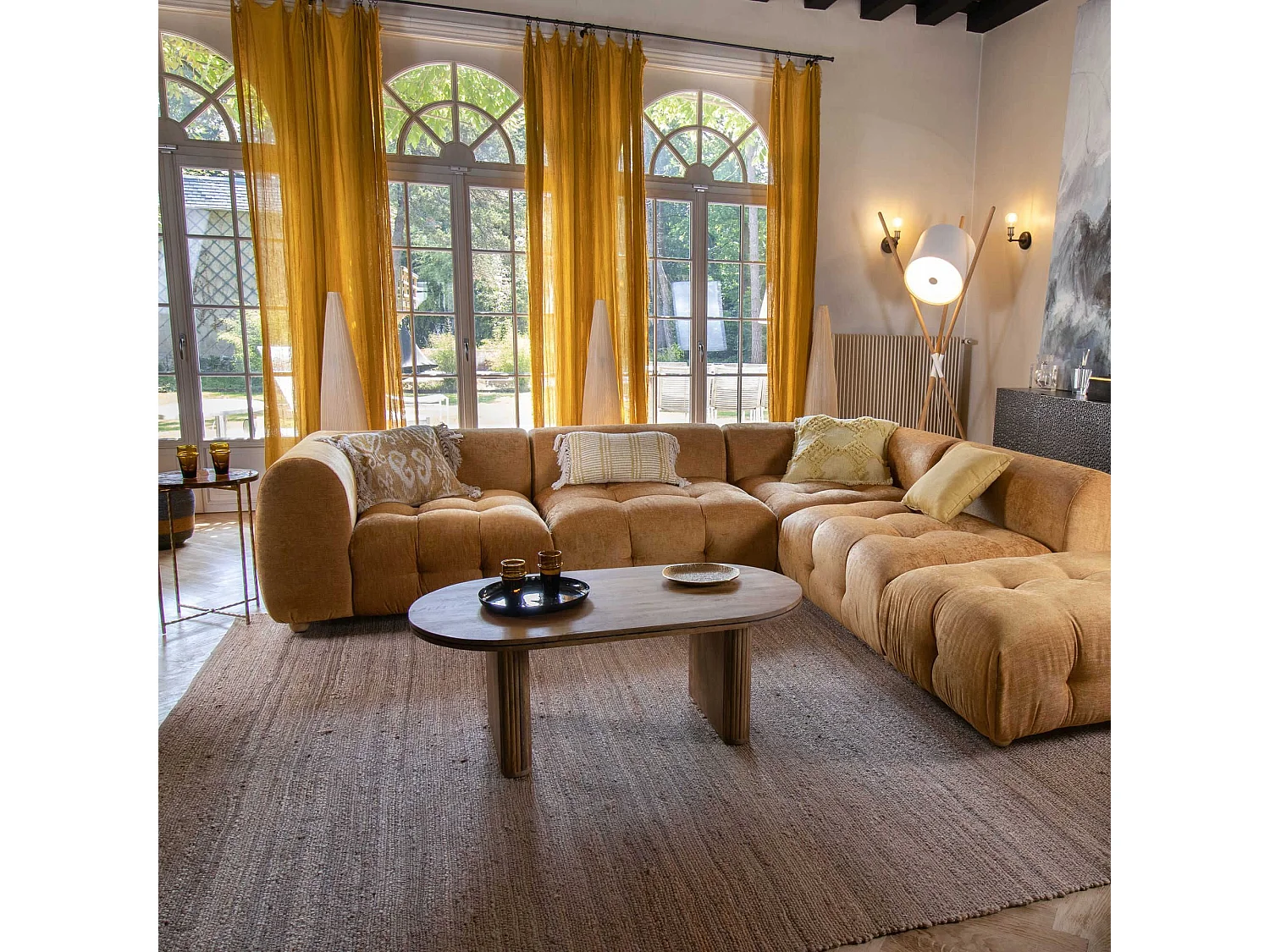 Now's Home - Table Basse En Bois De Manguier Pieds Stries 110x60x40cm Iquitos