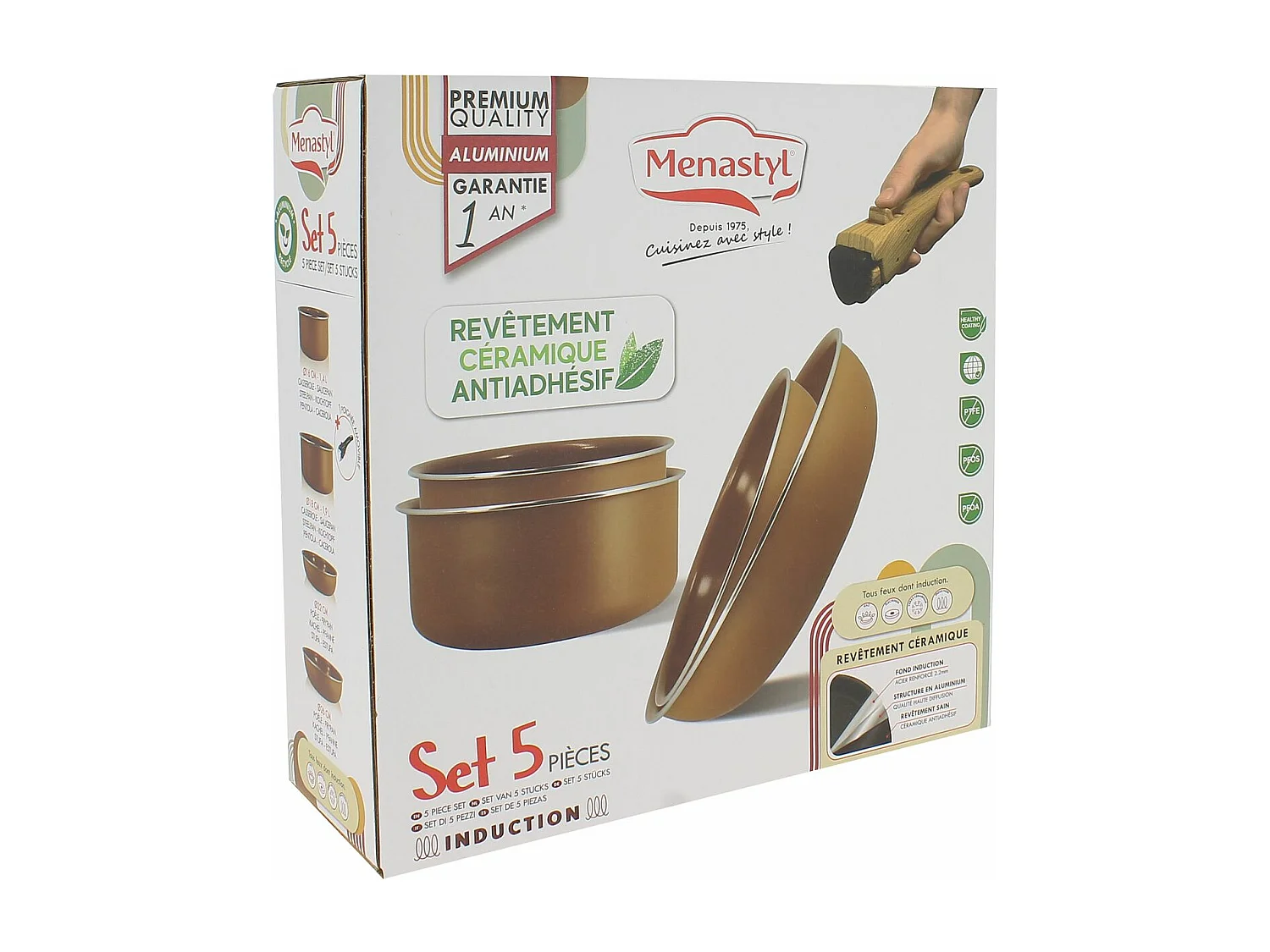 Menastyl - Set De 5 Pieces Cuisson En Aluminium Recycle Noisette