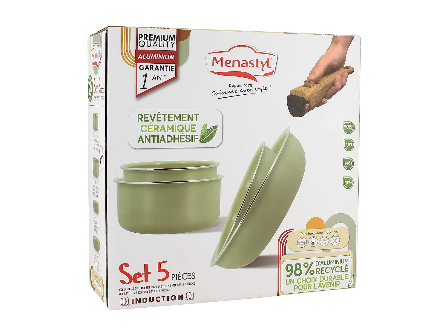 Menastyl - Set De 5 Pieces Cuisson En Aluminium Recycle Celadon