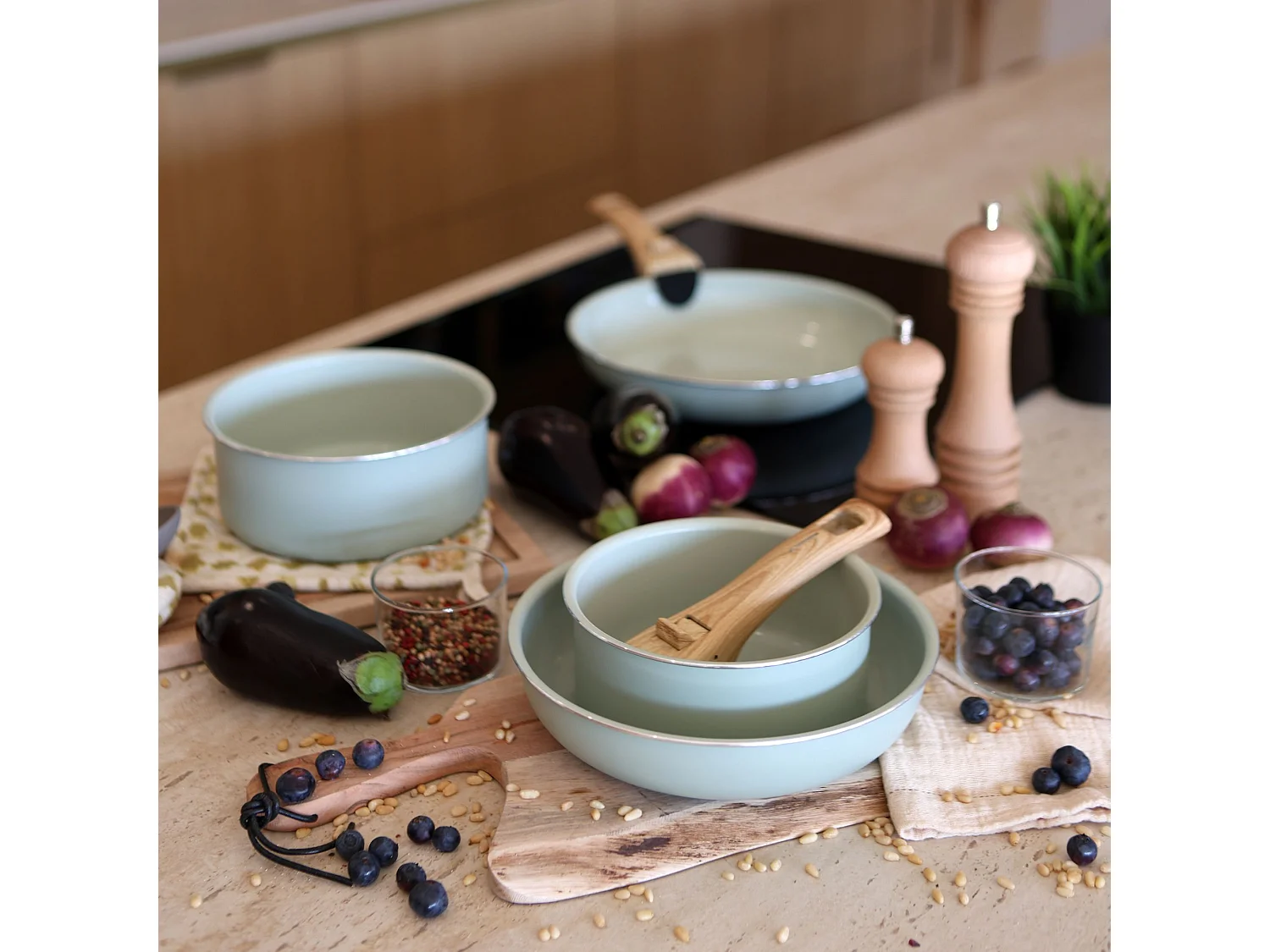 Menastyl - Set De 5 Pieces Cuisson En Aluminium Recycle Celadon