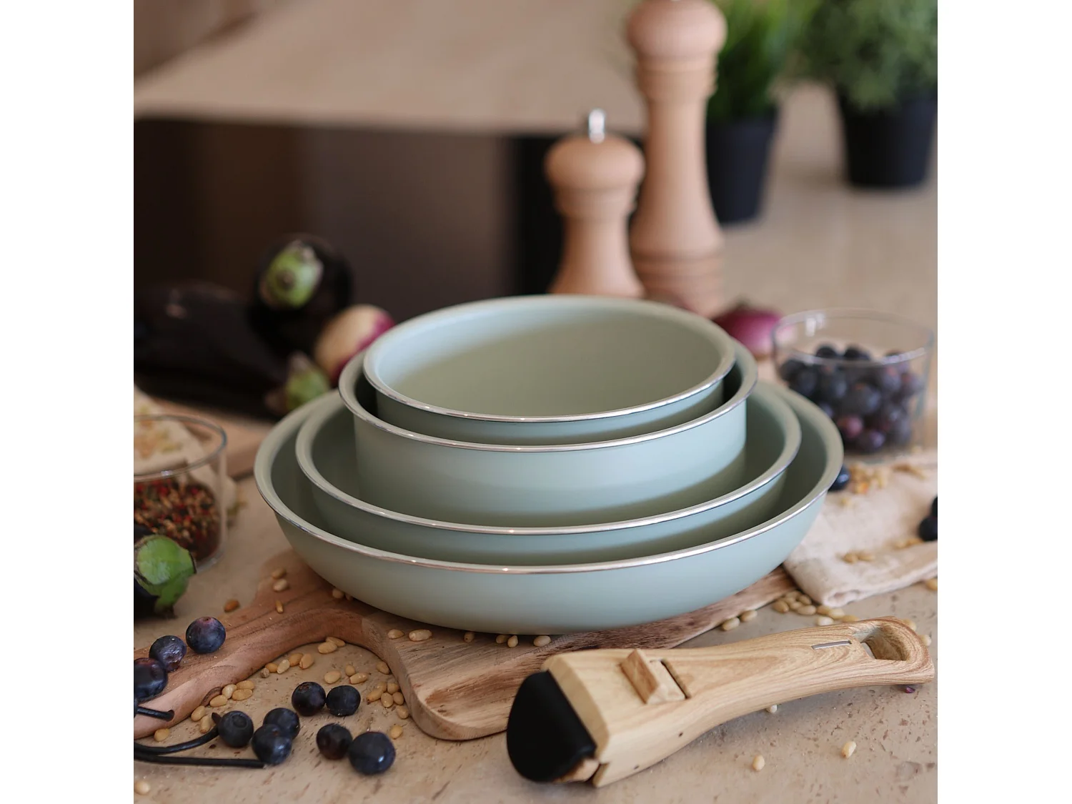 Menastyl - Set De 5 Pieces Cuisson En Aluminium Recycle Celadon