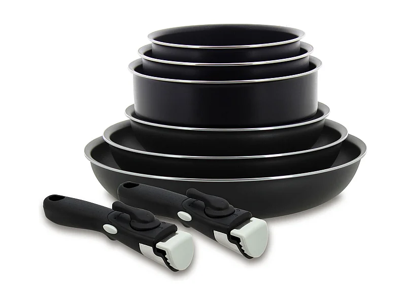 Menastyl - Lot De 8 Pieces Iris 3 Casseroles + 3 Poeles + 2 Poignees - Induction