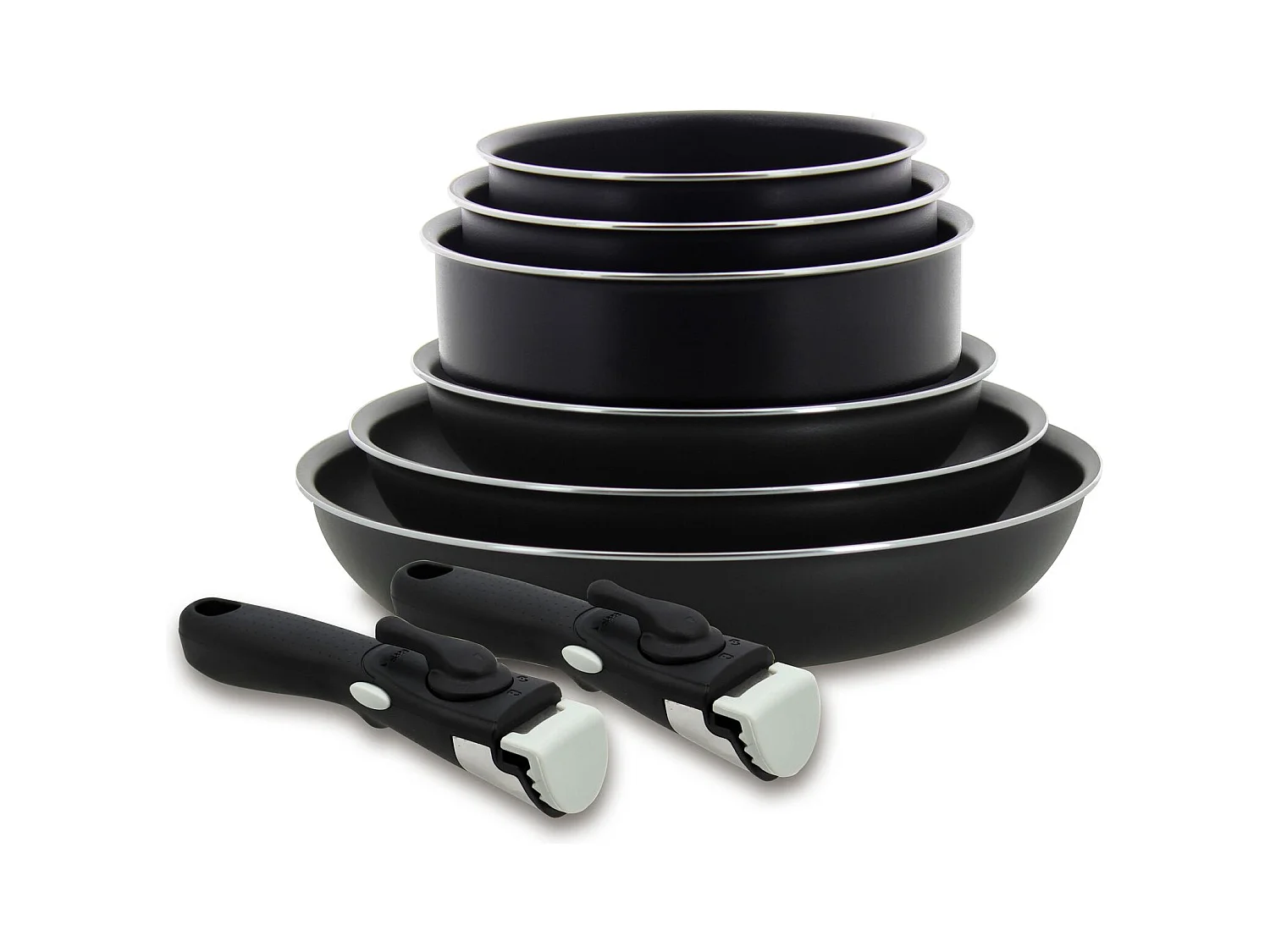 Menastyl - Lot De 8 Pieces Iris 3 Casseroles + 3 Poeles + 2 Poignees - Induction