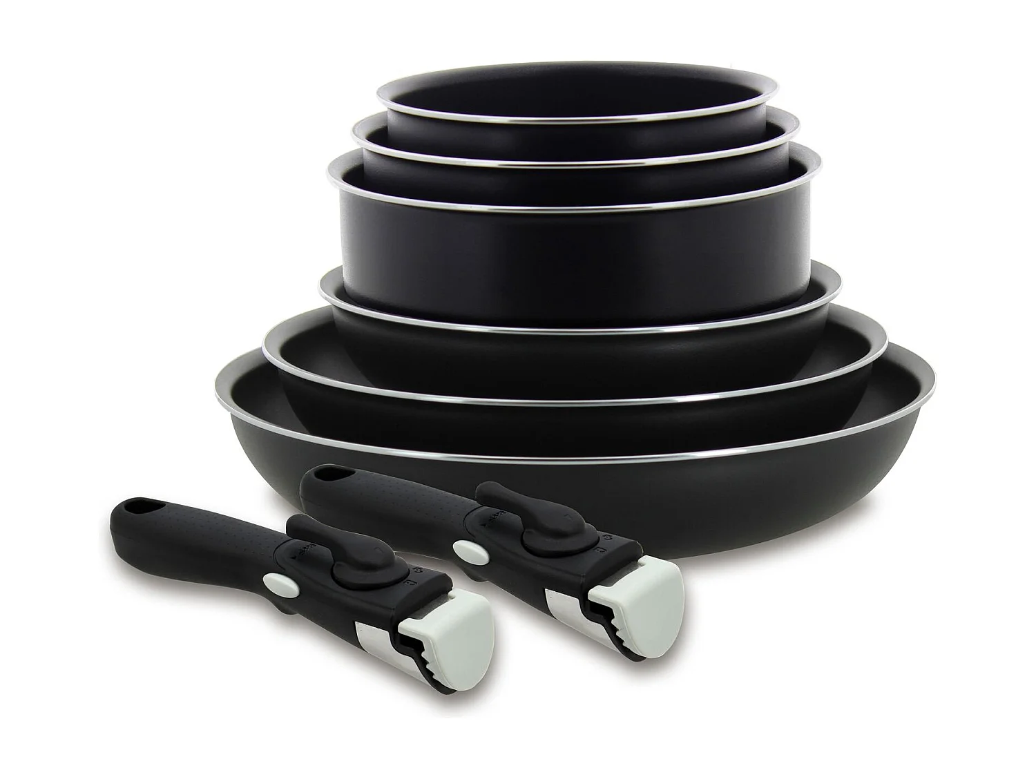 Menastyl - Lot De 8 Pieces Iris 3 Casseroles + 3 Poeles + 2 Poignees - Induction