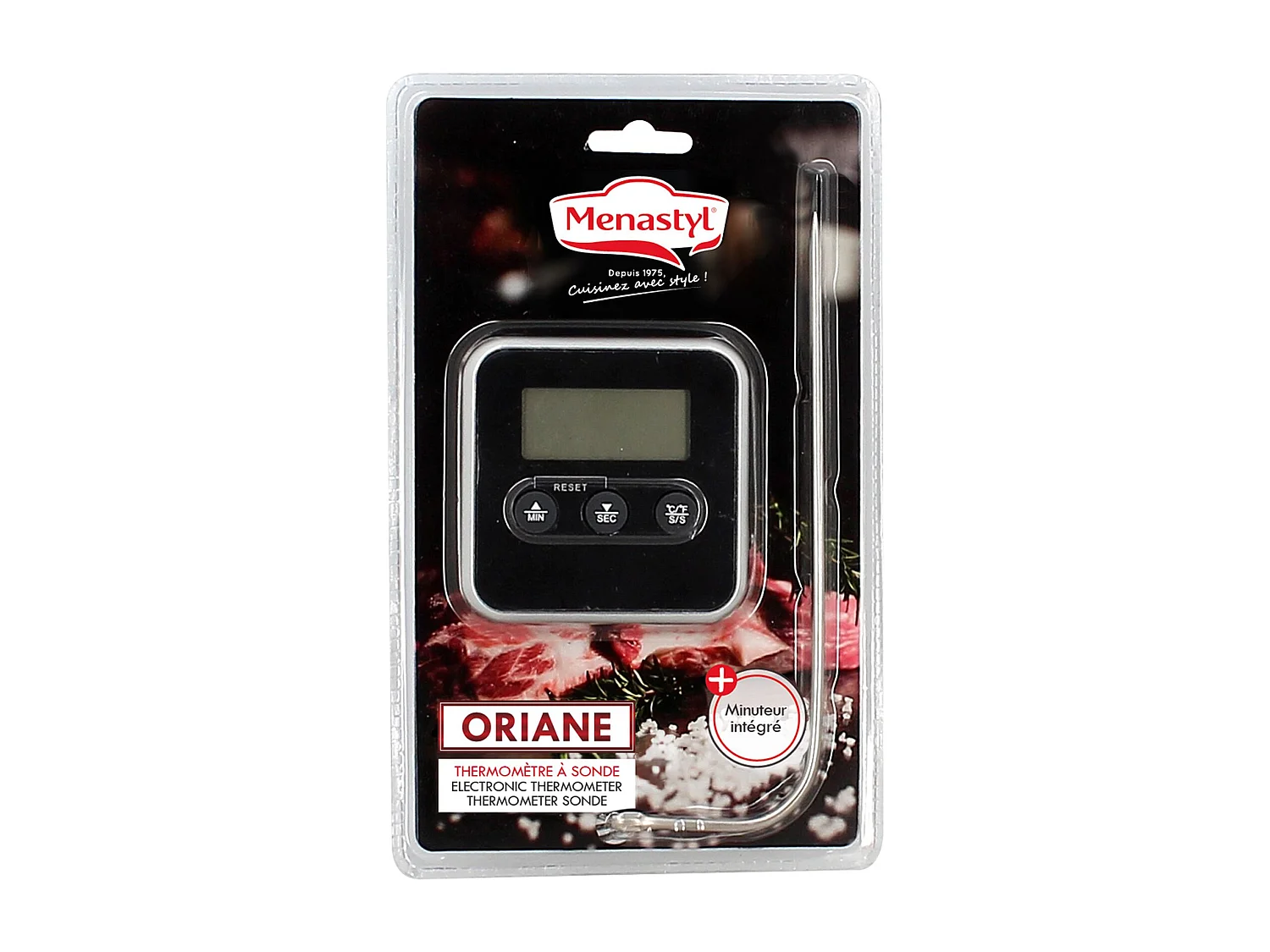 Menastyl - Thermomètre De Cuisson Oriane à Sonde électronique Carré