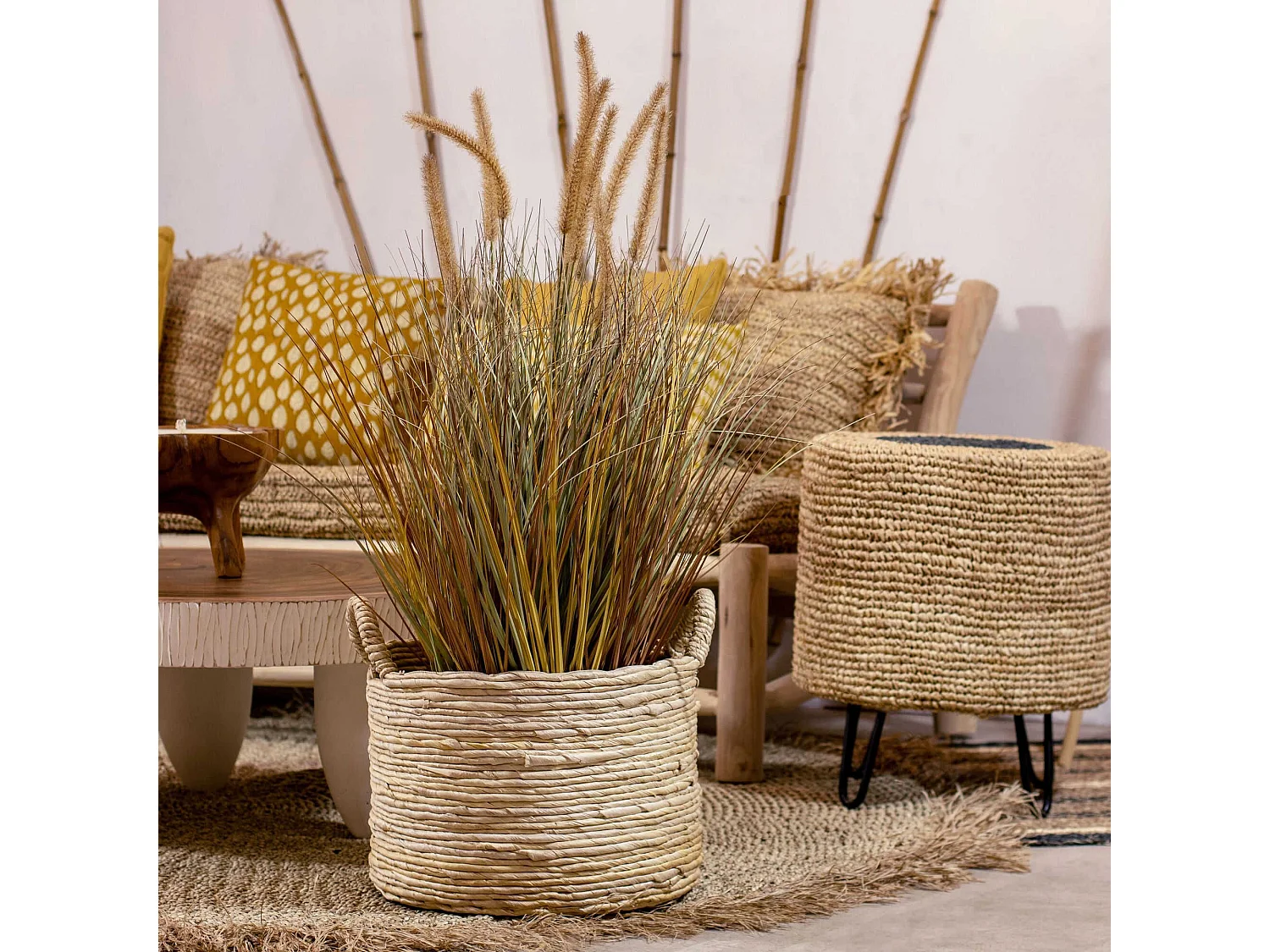 Now's Home - Panier En Fibres D' Abaca D38xh28/36cm Avec Poignees Abir