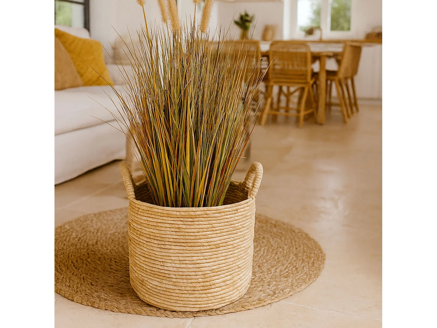 Now's Home - Panier En Fibres D' Abaca D38xh28/36cm Avec Poignees Abir