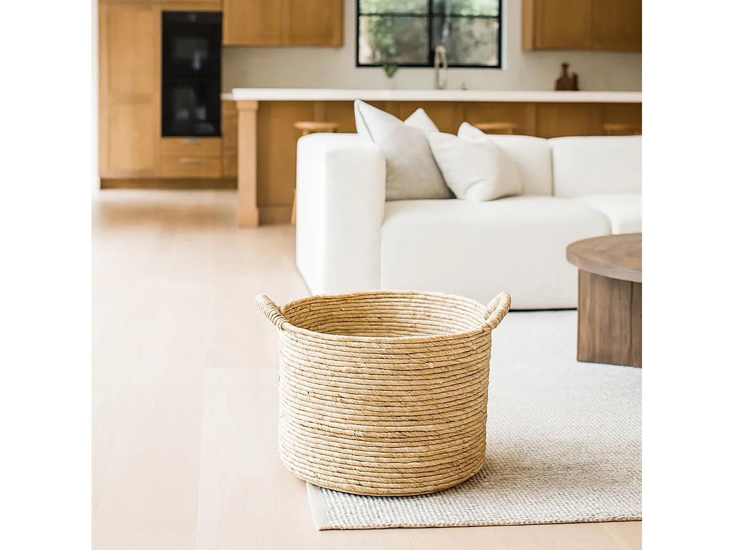 Now's Home - Panier En Fibres D' Abaca D38xh28/36cm Avec Poignees Abir