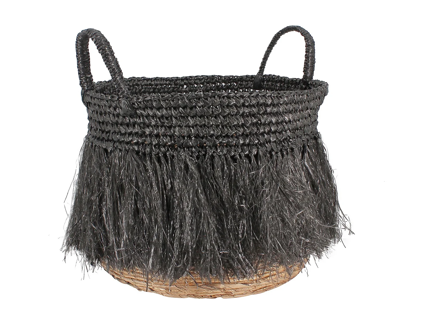 Now's Home - Panier Naturel A Franges Noires Grand Modele ø36 X Ht39 Cm Tym