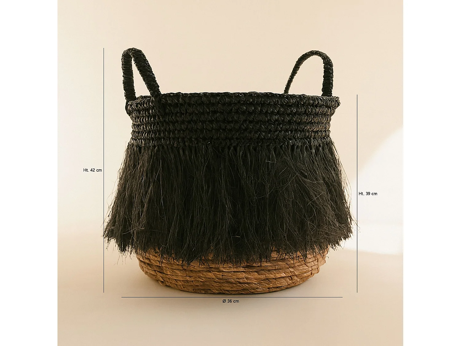 Now's Home - Panier Naturel A Franges Noires Grand Modele ø36 X Ht39 Cm Tym