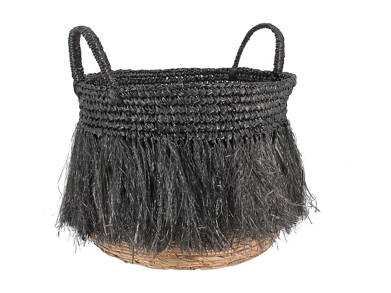 Now's Home - Panier Naturel A Franges Noires Grand Modele O36 X Ht39 Cm Tym