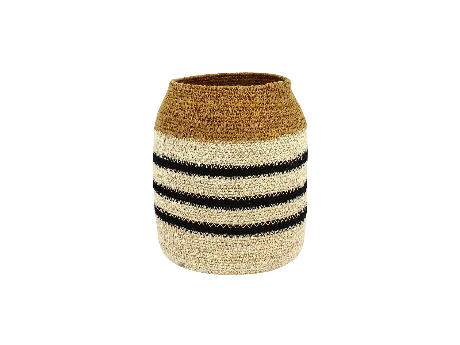Now's Home - Pot En Jonc De Mer Naturel Safran  Et Noir  15xh18cm Kasba
