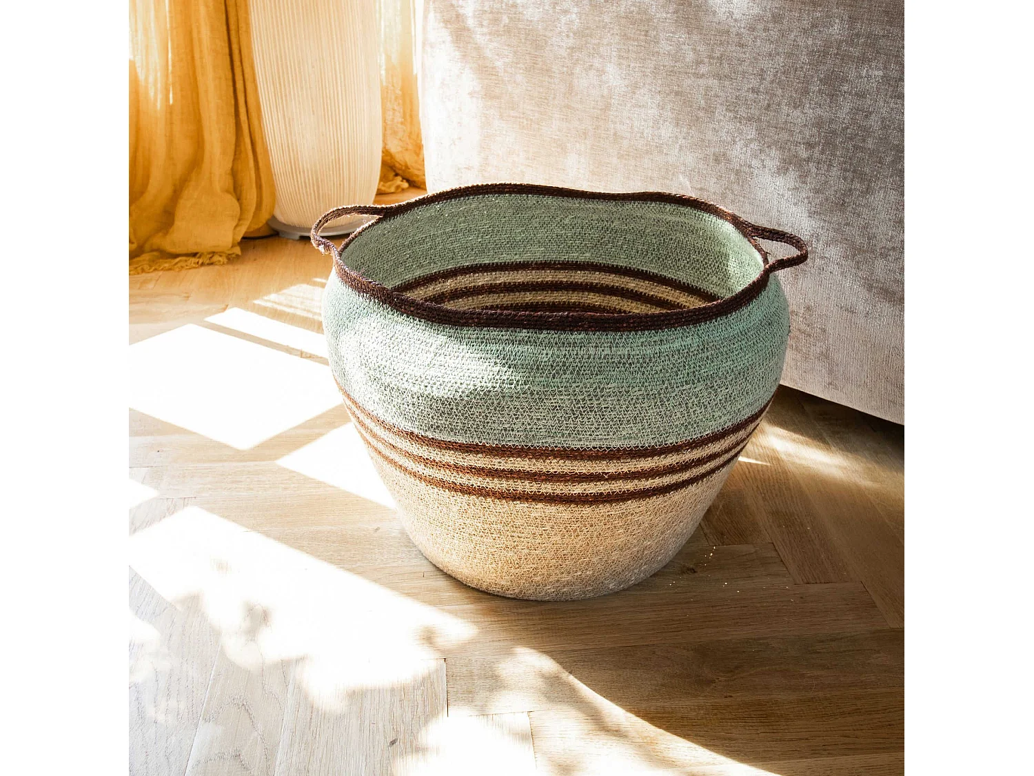 Now's Home - Panier En Jonc De Mer Tresse Main Vert Celadon 40x40cm Chobie