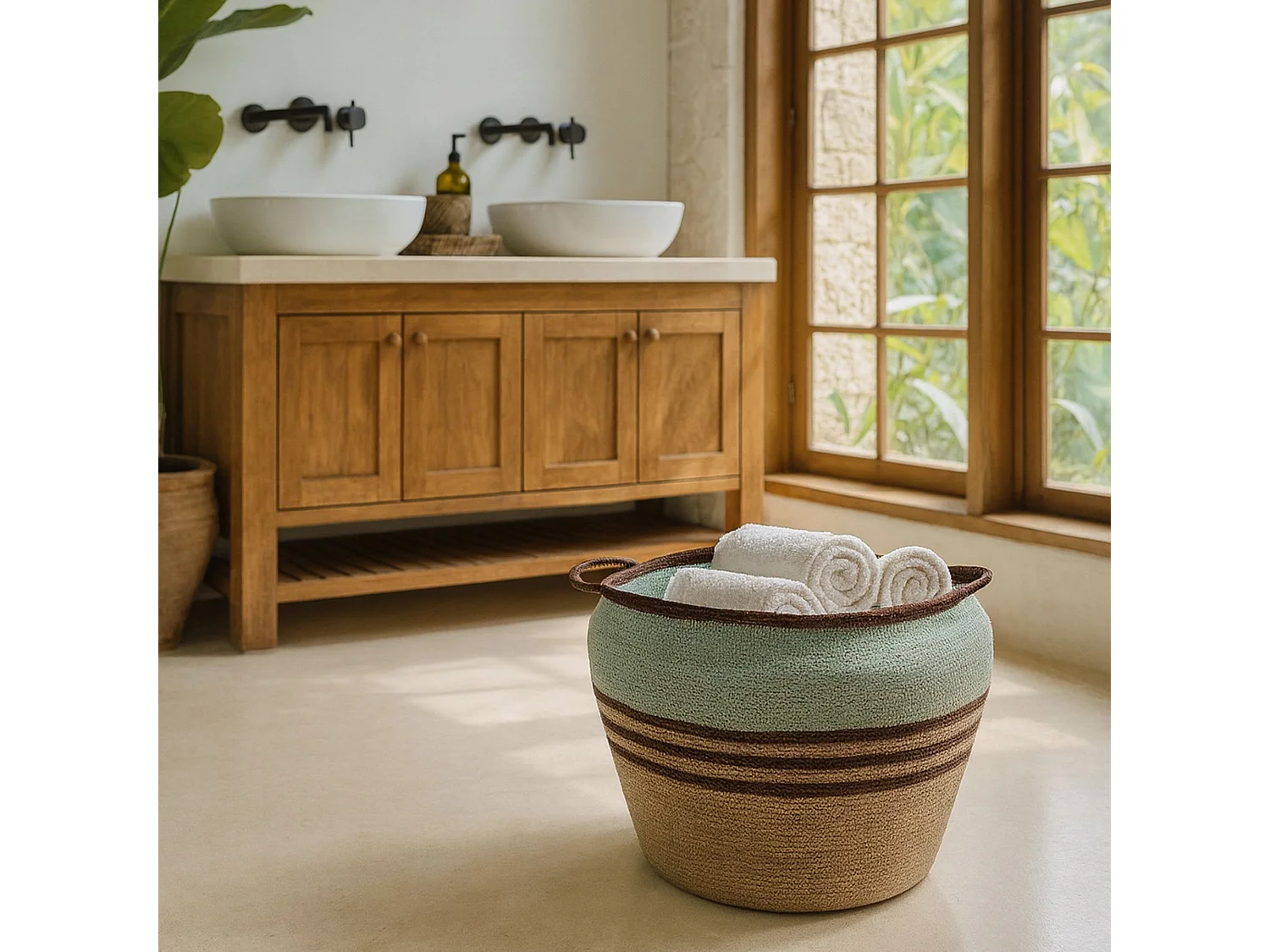 Now's Home - Panier En Jonc De Mer Tresse Main Vert Celadon 40x40cm Chobie