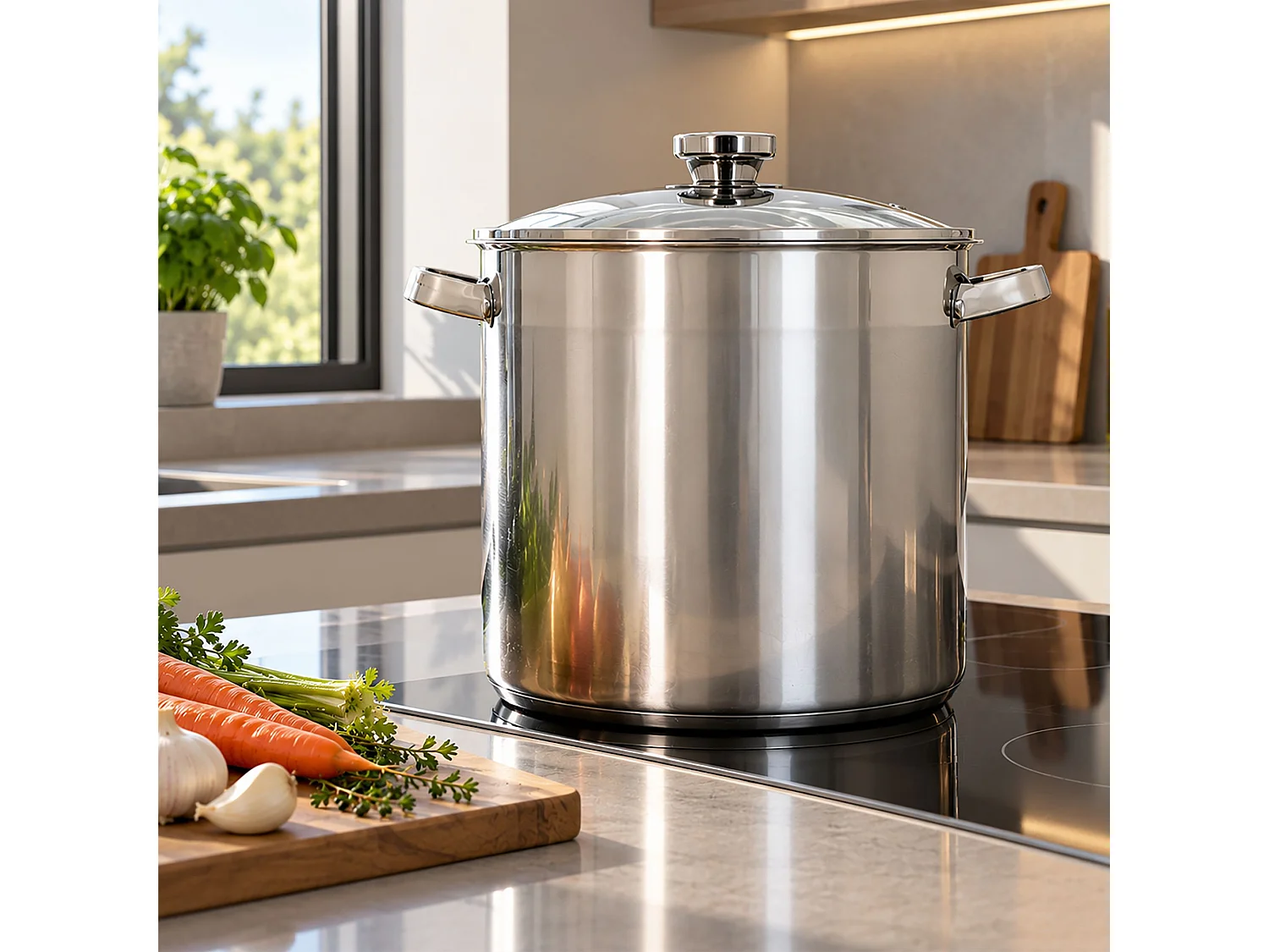 Menastyl - Marmite 17l 32cm En Acier Inoxydable Avec Couvercle En Verre