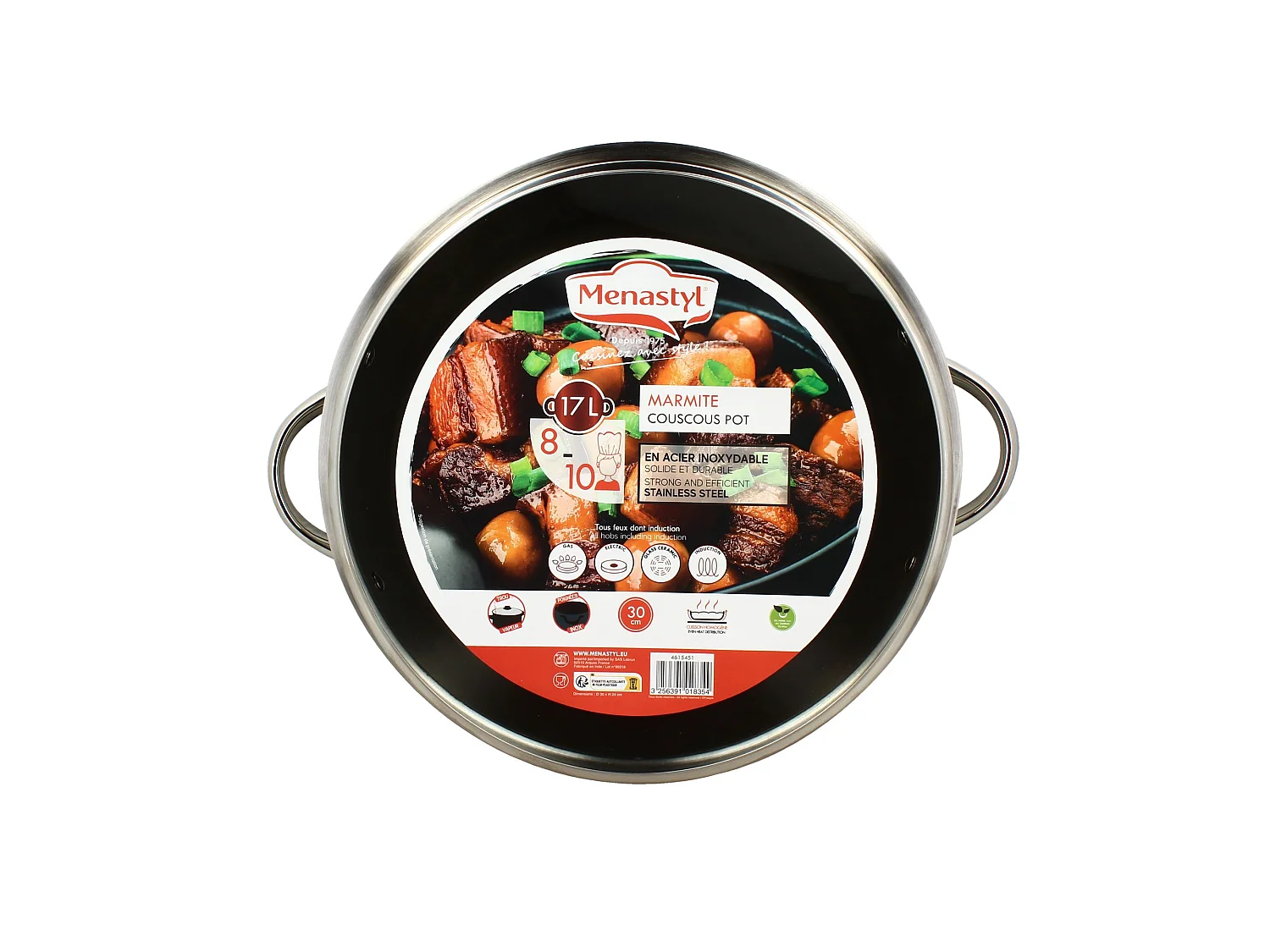 Menastyl - Marmite 17l 32cm En Acier Inoxydable Avec Couvercle En Verre