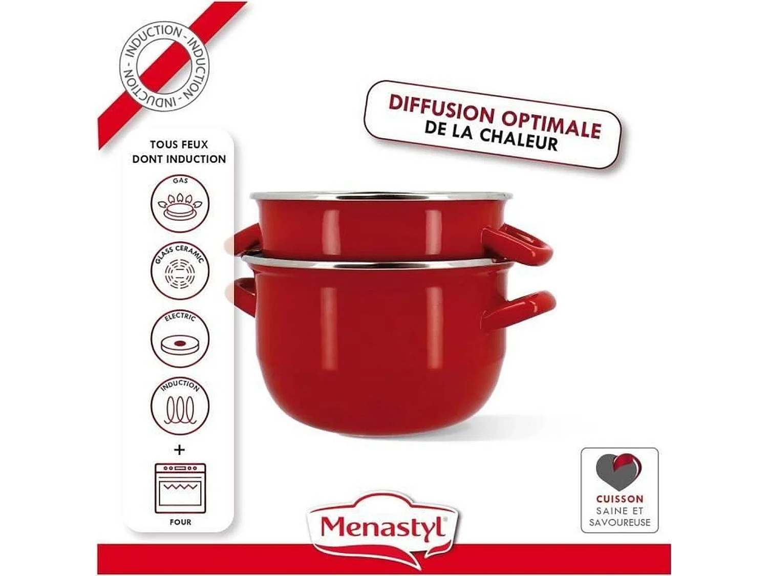 Menastyl - Marmite A Moules 18cm En Acier Emaille Rouge