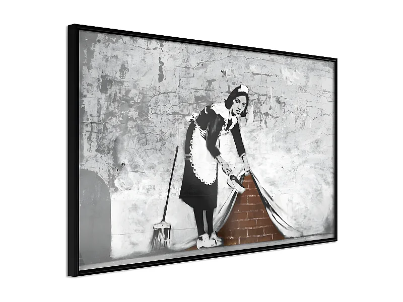 Affiche Murale Encadrée "Banksy Sweep it Under the Carpet" 90 x 60 cm Noir