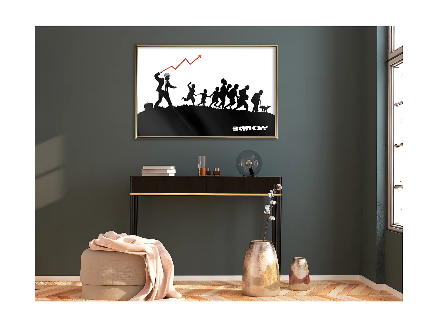 Affiche Murale Encadrée "Banksy The Whip" 90 x 60 cm Or