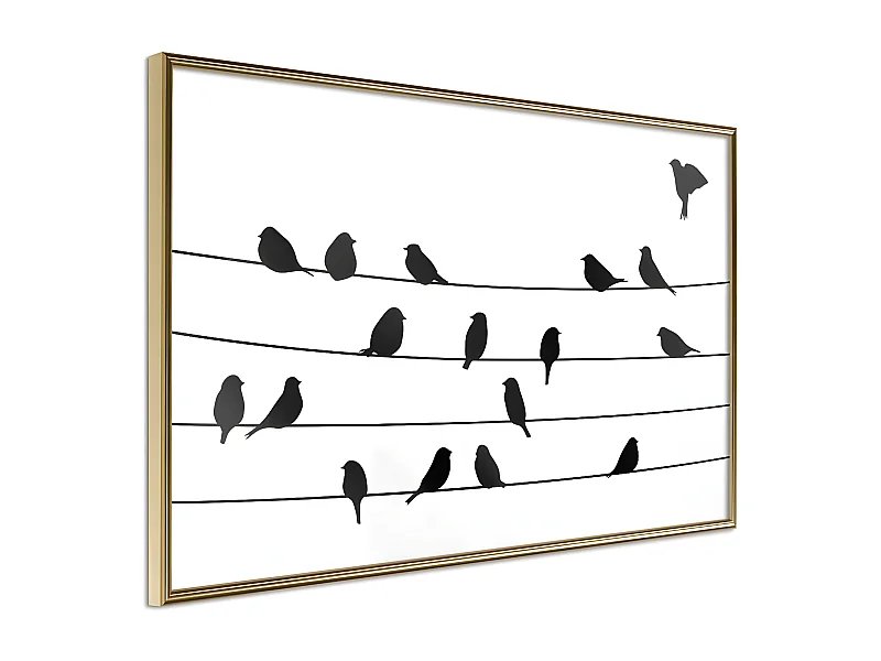 Affiche Murale Encadrée "Birds Council Meeting" 30 x 20 cm Or