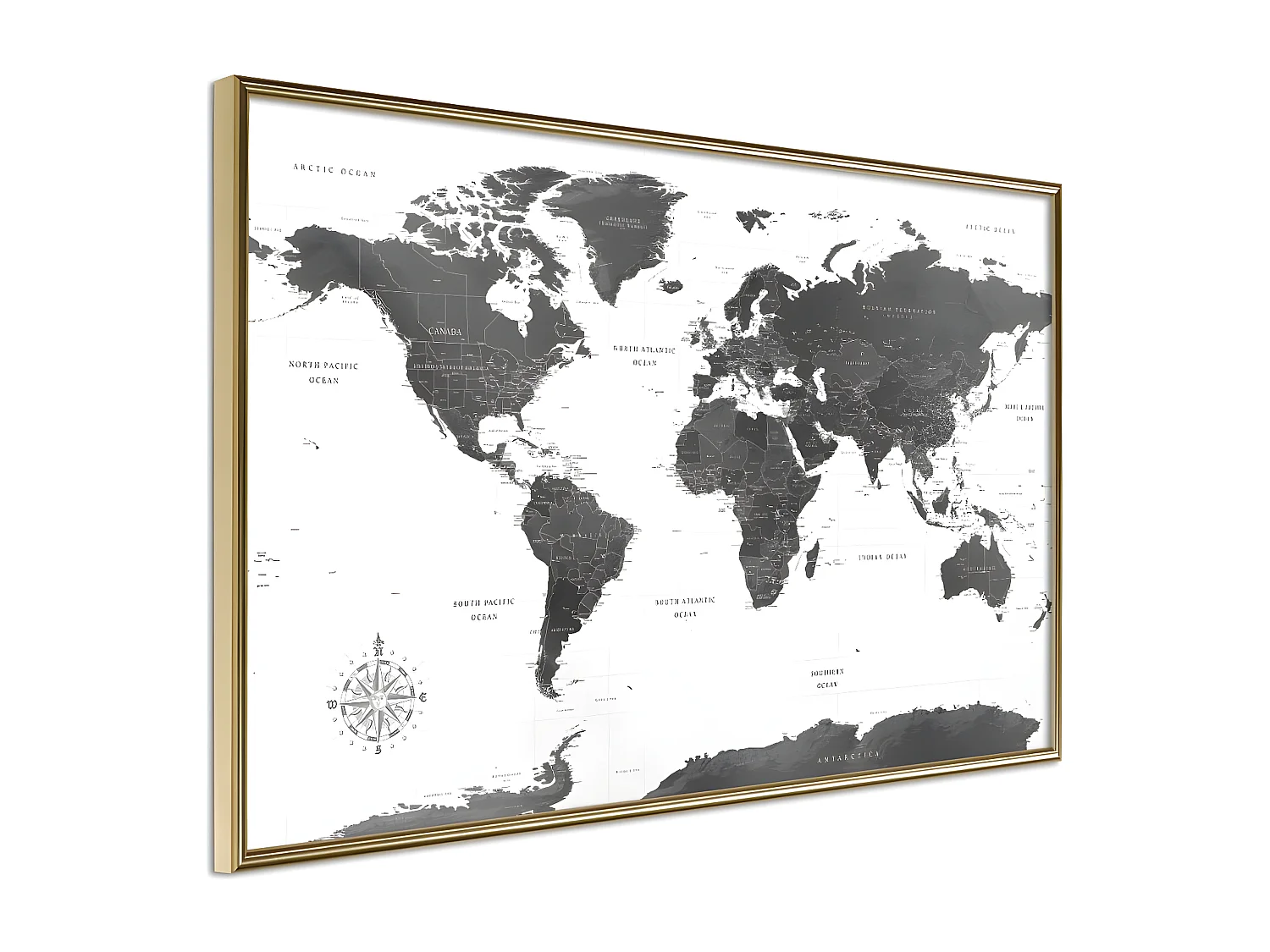 Affiche Murale Encadrée "The World in Black and White" 30 x 20 cm Or