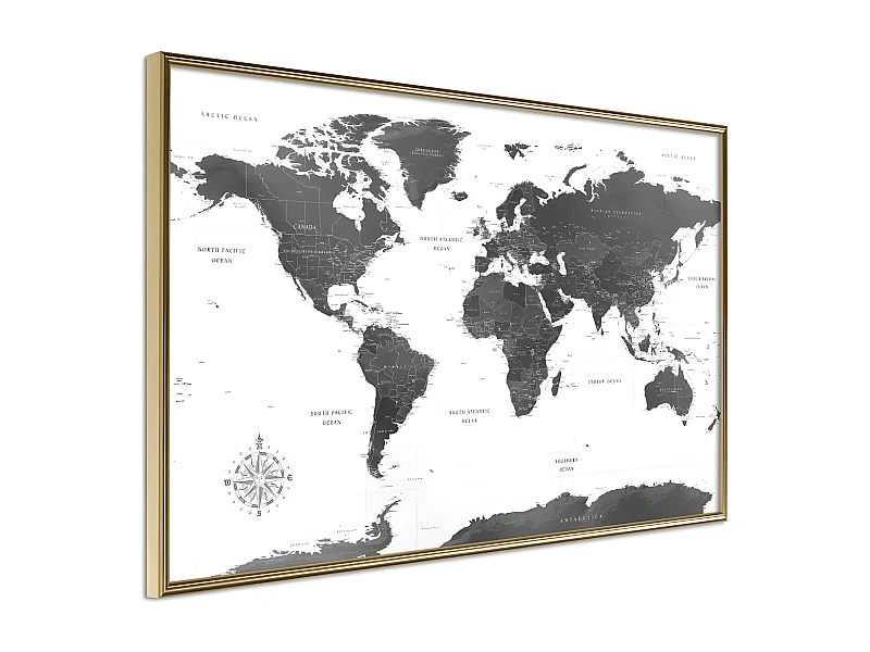Affiche Murale Encadrée "The World in Black and White" 30 x 20 cm Or