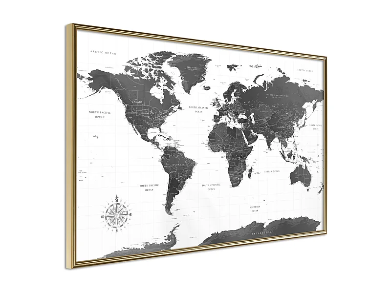 Affiche Murale Encadrée "The World in Black and White" 30 x 20 cm Or