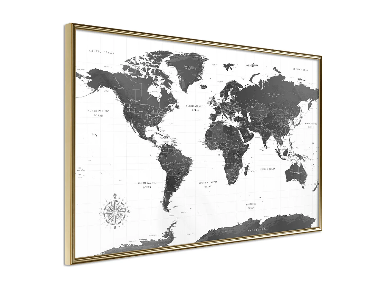 Affiche Murale Encadrée "The World in Black and White" 45 x 30 cm Or