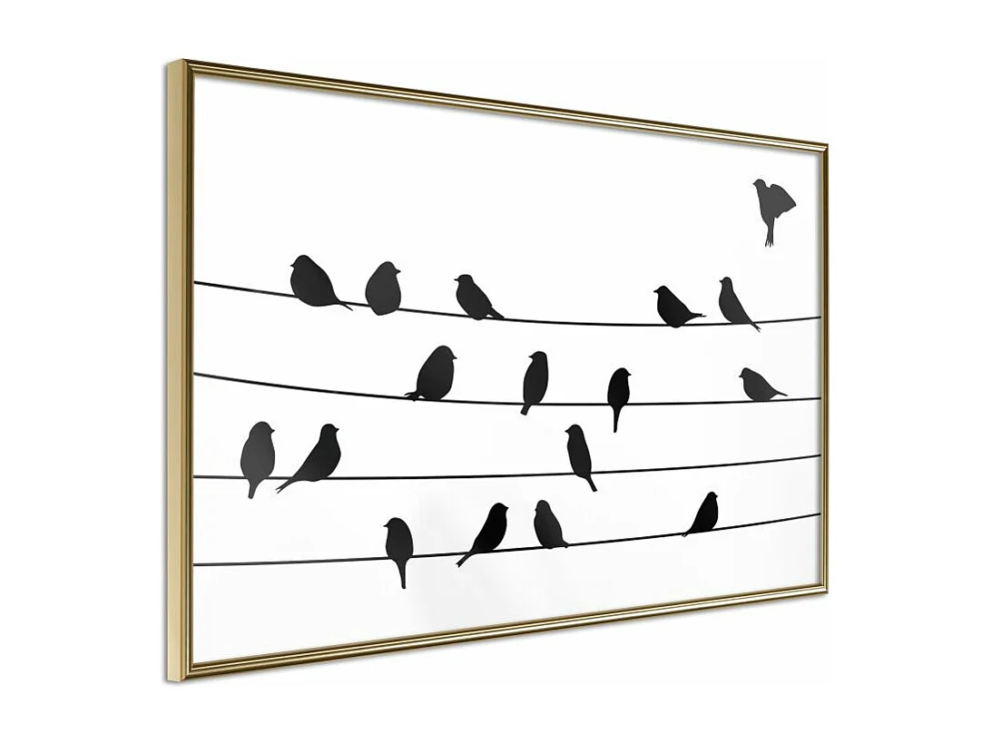 Affiche Murale Encadrée "Birds Council Meeting" 60 x 40 cm Or