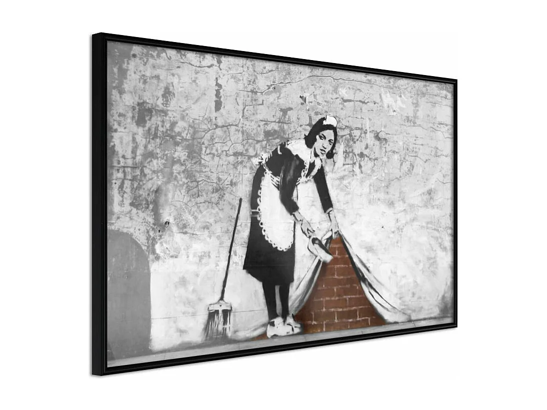 Affiche Murale Encadrée "Banksy Sweep it Under the Carpet" 30 x 20 cm Noir