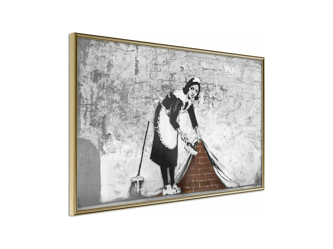 Affiche Murale Encadrée "Banksy Sweep it Under the Carpet" 45 x 30 cm Or