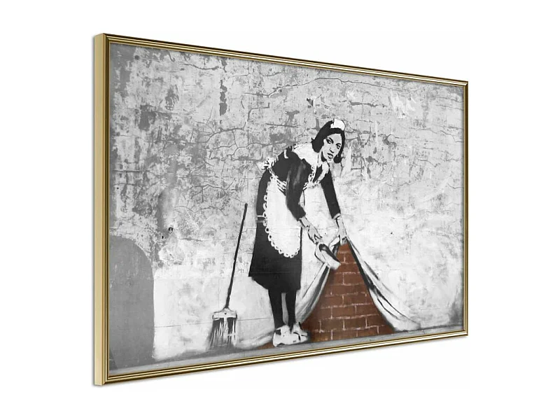 Affiche Murale Encadrée "Banksy Sweep it Under the Carpet" 45 x 30 cm Or