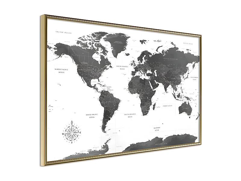 Affiche Murale Encadrée "The World in Black and White" 90 x 60 cm Or