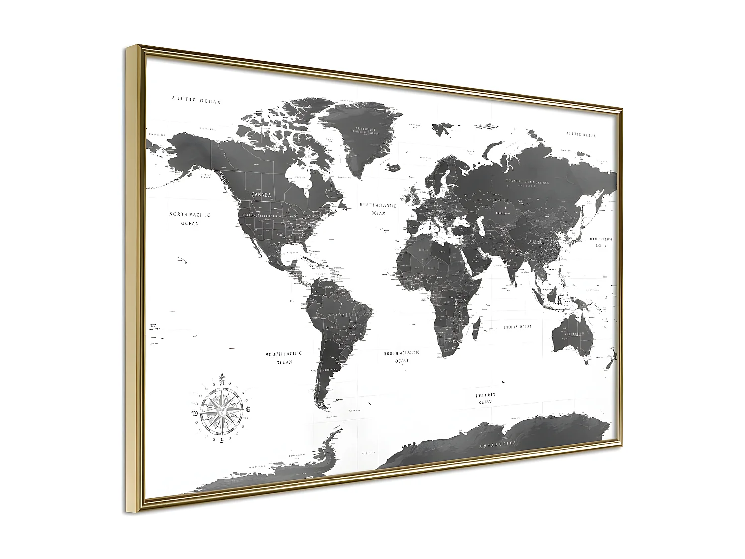 Affiche Murale Encadrée "The World in Black and White" 90 x 60 cm Or