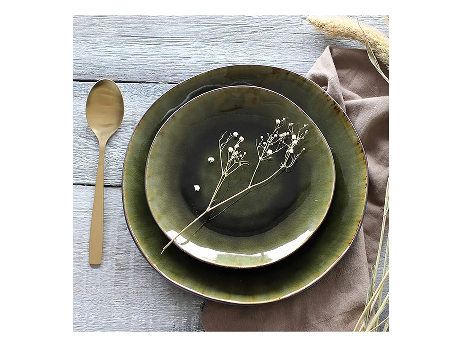 Ogo Living - Lot 6 Assiettes Plate Meta 26.5cm En Gres Vert