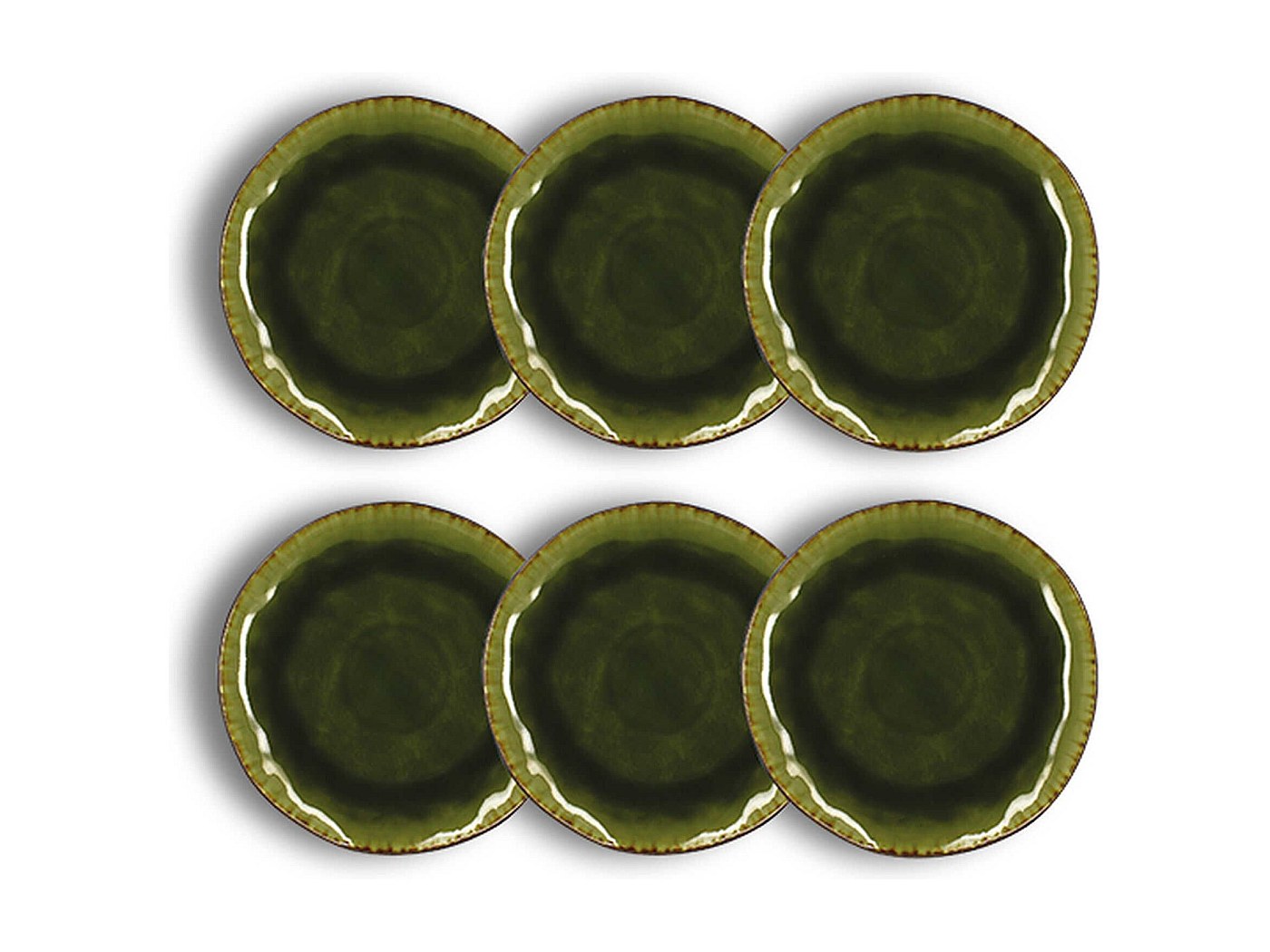 Lot De 6 Assiettes à Dessert OGO LIVING Grenada 20.5cm - Grès Vert Foncé - Lave-vaissable Et Micro-ondable