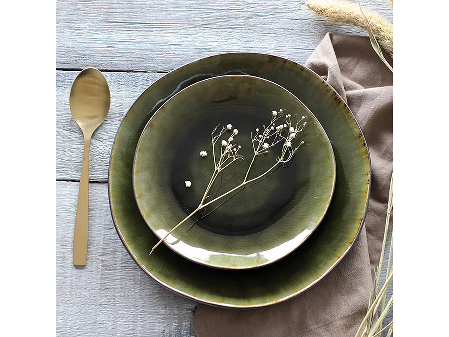 Ogo Living - Lot 6 Assiettes Plate Meta 26.5cm En Gres Vert