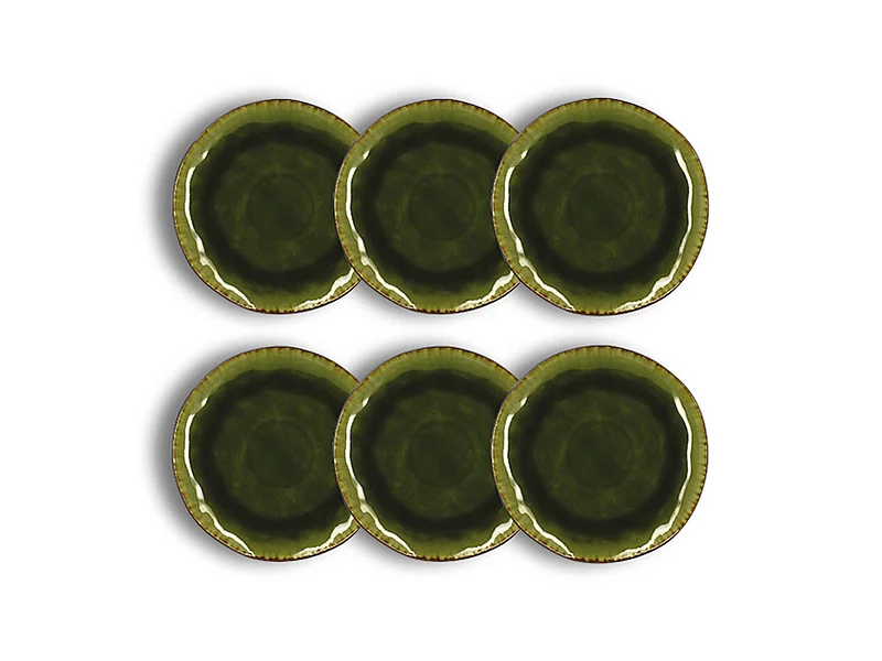 Ogo Living - Lot 6 Assiettes Plate Meta 26.5cm En Gres Vert