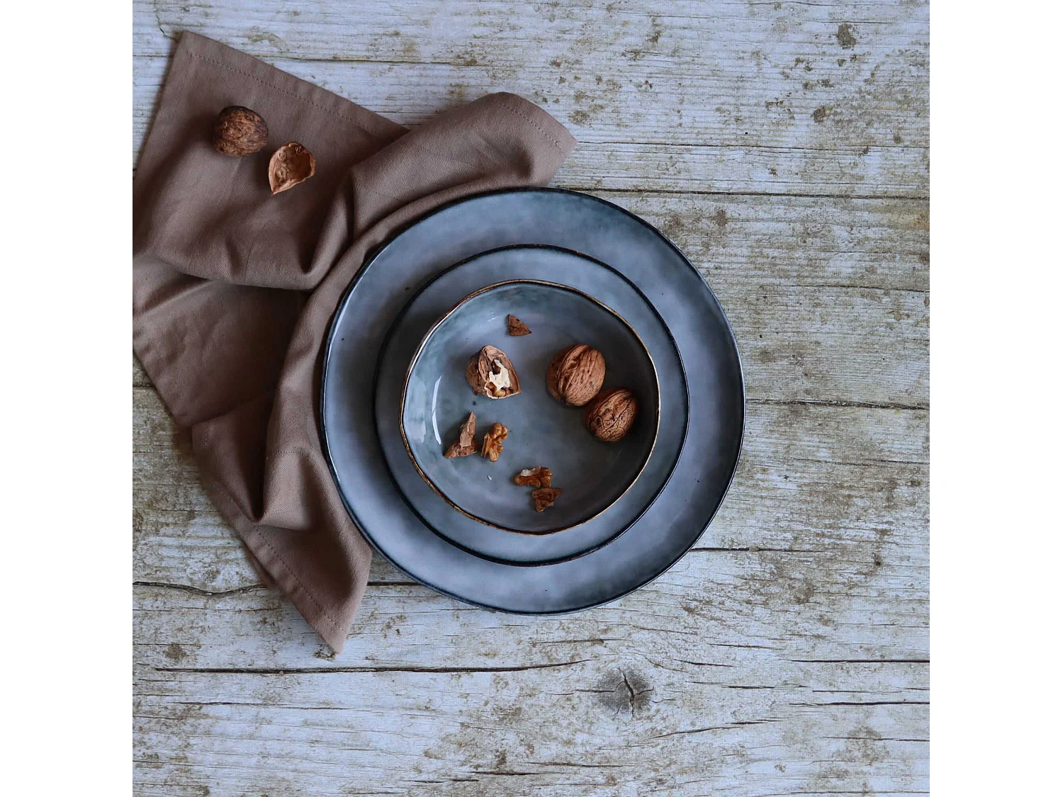 Ogo Living - Lot 6 Assiettes Coupes Aronal 15.5cm En Gres Bleu