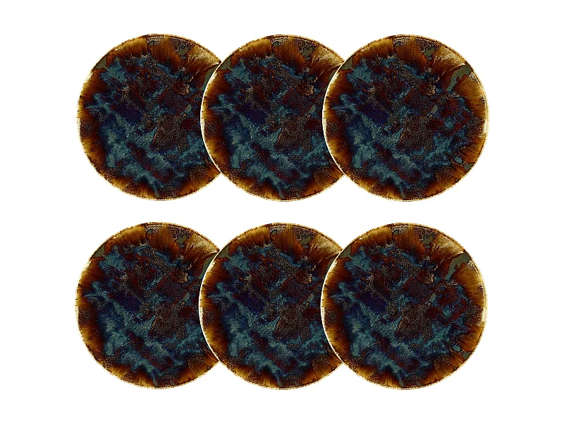 Novastyl - Lot 6 Assiettes Plates Volcano 27cm En Porcelaine Marron