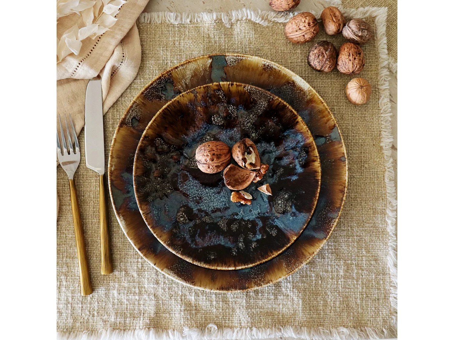 Novastyl - Lot 6 Assiettes Plates Volcano 27cm En Porcelaine Marron