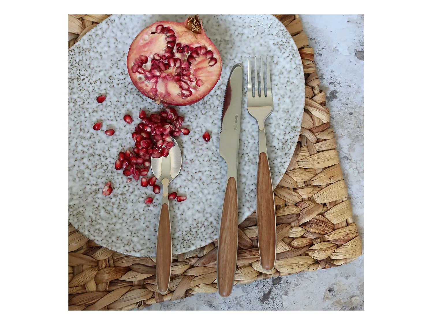 Novastyl - Menagere Suva 24 Pieces En Acier Inoxydable Effet Bois