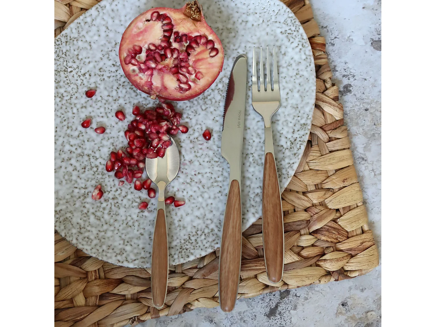 Novastyl - Menagere Suva 24 Pieces En Acier Inoxydable Effet Bois