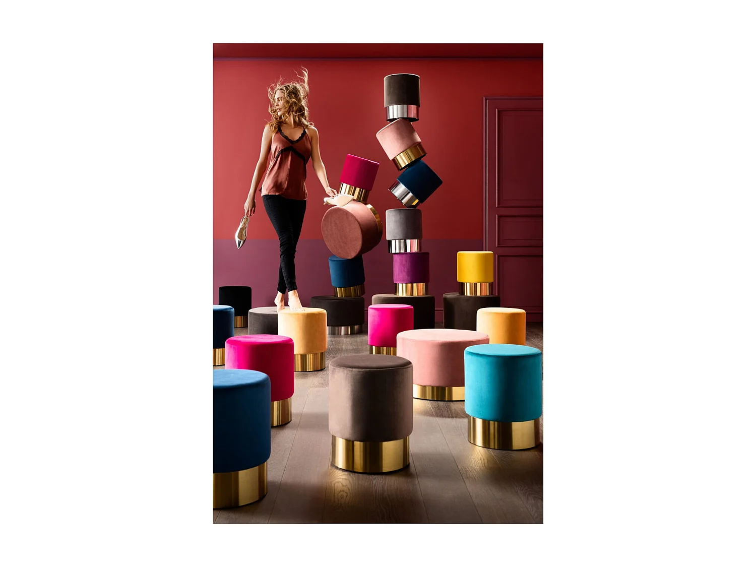 Tabouret Cherry noir laiton  Ø35cm