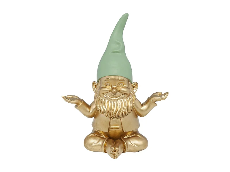 Deko Figur Zwerg Meditation Gold Grün 19cm