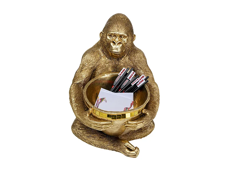 Deko Figur Gorilla Holding Bowl Gold