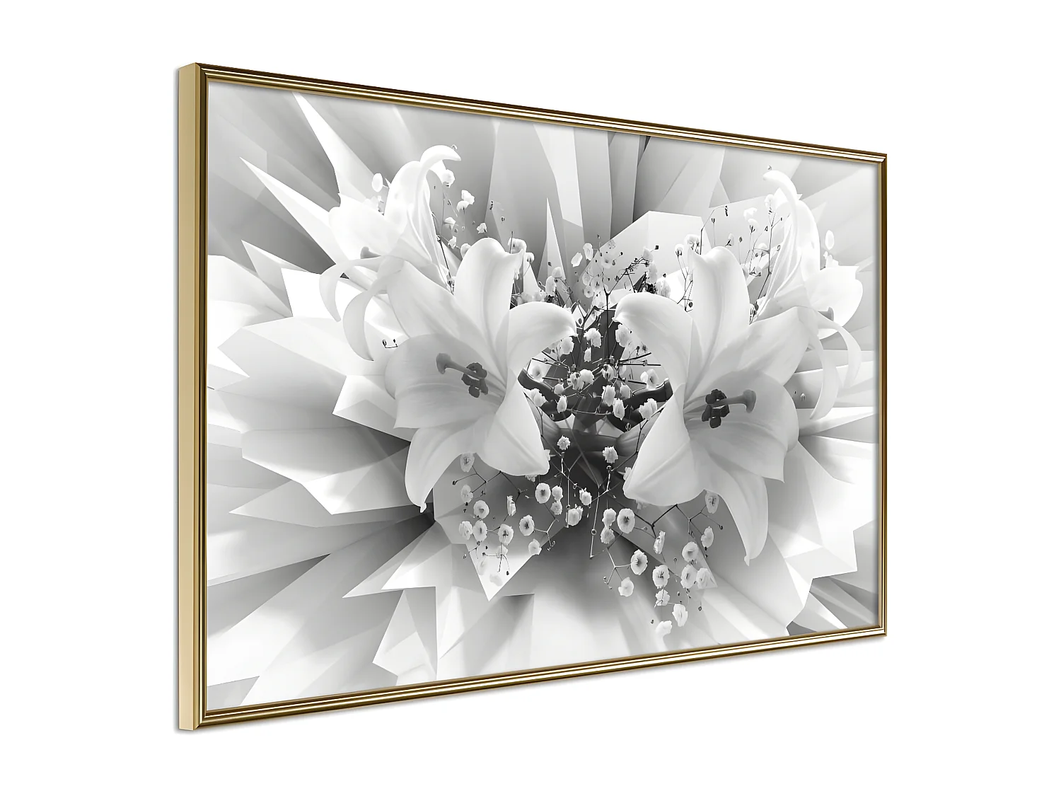 Affiche Murale Encadrée "Crystal Lillies" 90 x 60 cm Or