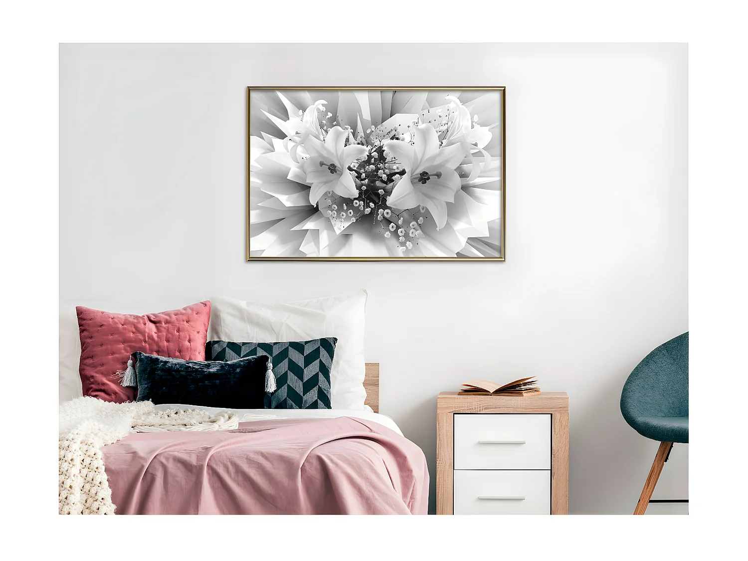 Affiche Murale Encadrée "Crystal Lillies" 90 x 60 cm Or