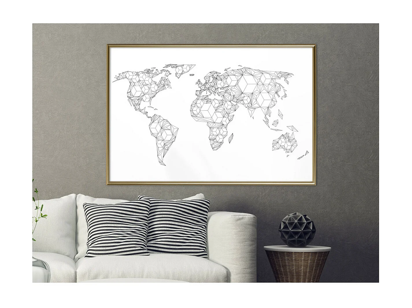 Affiche Murale Encadrée "World of Diamonds and Triangles" 90 x 60 cm Or