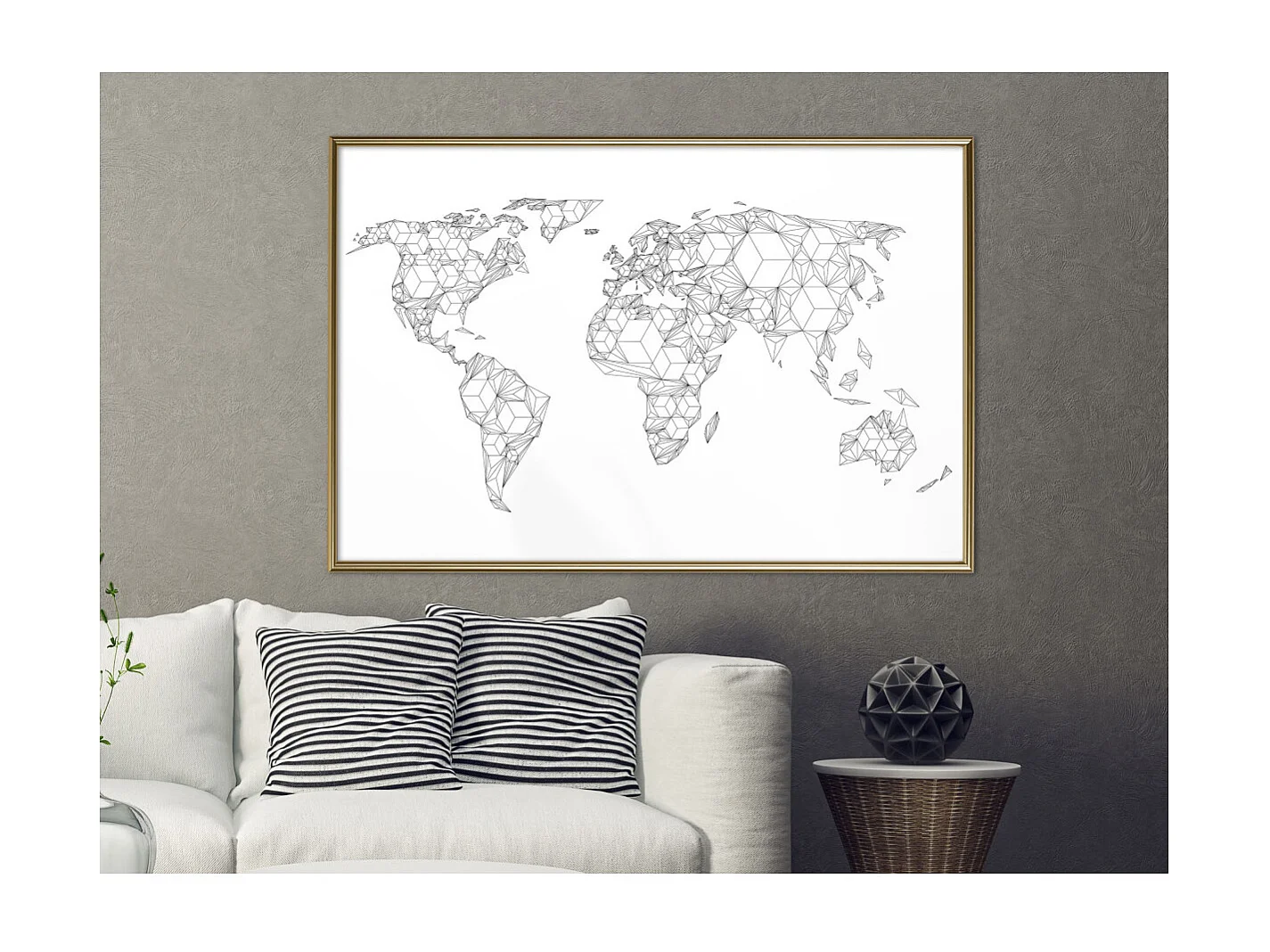 Affiche Murale Encadrée "World of Diamonds and Triangles" 90 x 60 cm Or